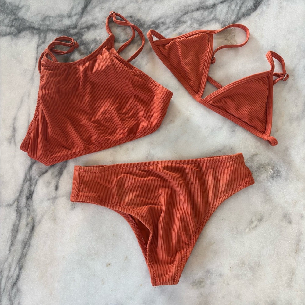 Static Swimwear Orange Ribbed Bikini Set Sz S